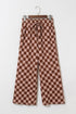 High Waist Wide Leg Checkered Pull On Casual Pants